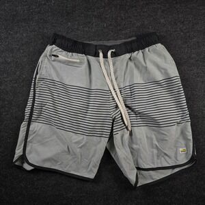 Vuori Board Shorts Grey Black Striped Elastic Waist Swim Trunks Size Men's Large